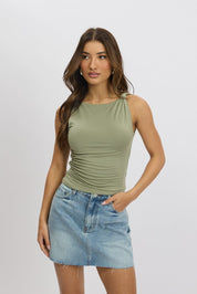 Green Sleeveless Twist Shoulder Top - Àlainn Fashion