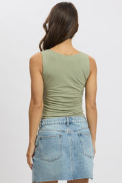 Green Sleeveless Twist Shoulder Top - Àlainn Fashion