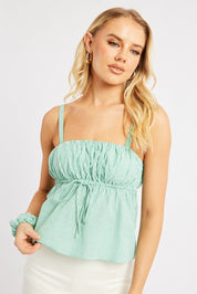 Green Stripe Cami Top Sleeveless Gathered - Àlainn Fashion