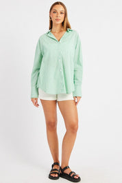 Green Stripe Relaxed Shirt Long Sleeve - Àlainn Fashion