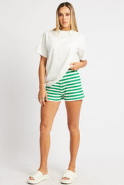 Green Stripe Shorts High Rise - Àlainn Fashion