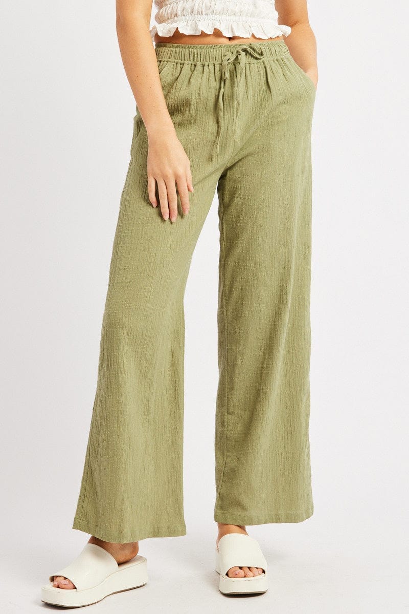 Green Wide Leg Pants High Rise - Àlainn Fashion