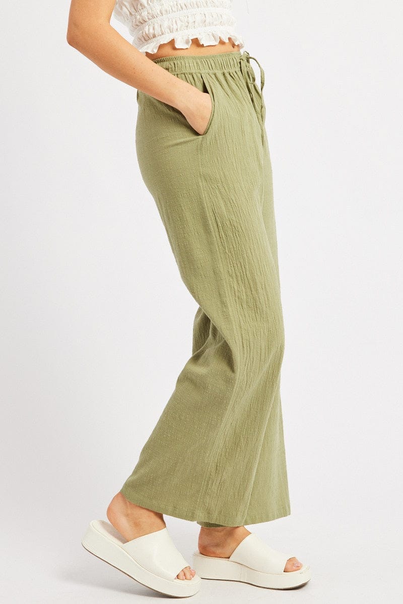 Green Wide Leg Pants High Rise - Àlainn Fashion