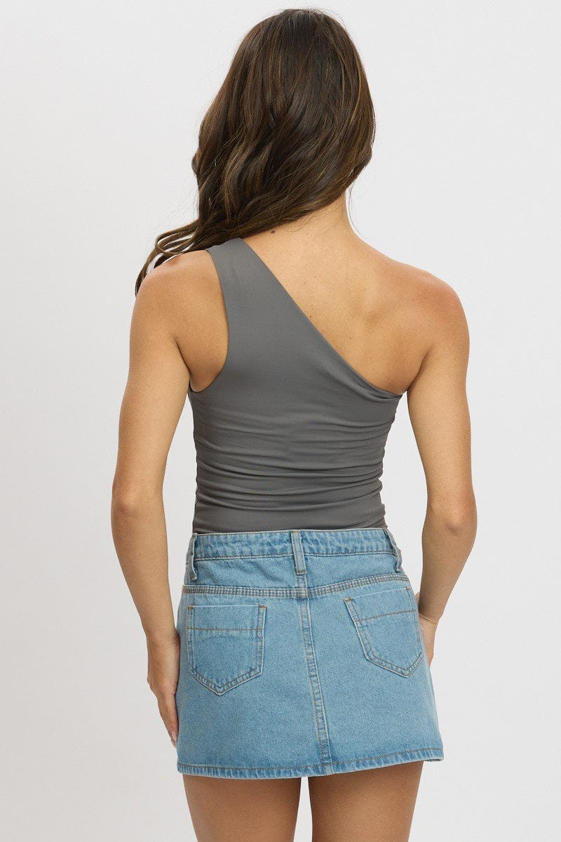 Grey Bodysuit One Shoulder - Àlainn Fashion