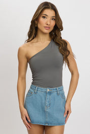 Grey Bodysuit One Shoulder - Àlainn Fashion