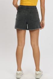 Grey Relaxed Denim Short Mid Rise - Àlainn Fashion