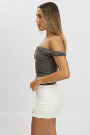 Grey Twist Top Off Shoulder - Àlainn Fashion