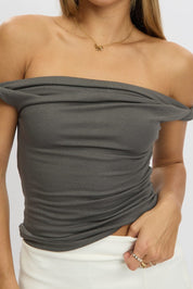 Grey Twist Top Off Shoulder - Àlainn Fashion