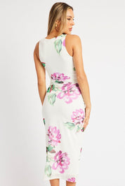 Multi Floral Bodycon Dress Sleeveless - Àlainn Fashion