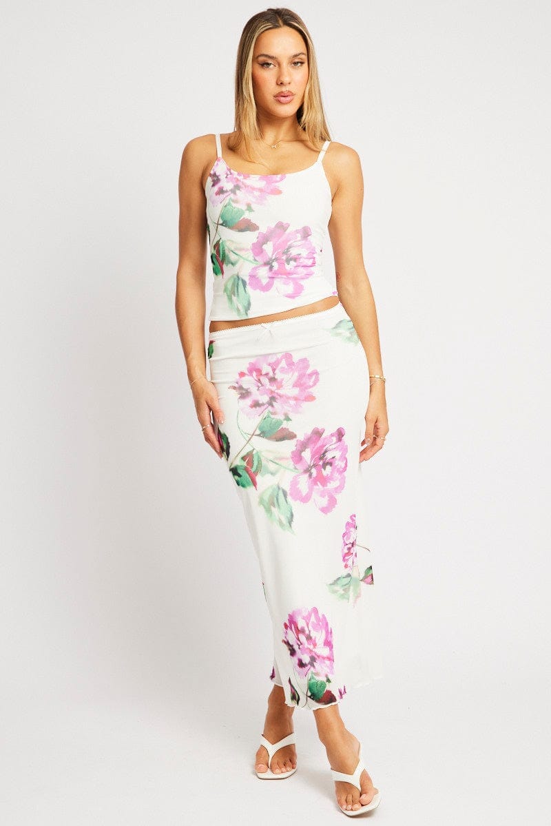 Multi Floral Cami Top Sleeveless Mesh - Àlainn Fashion