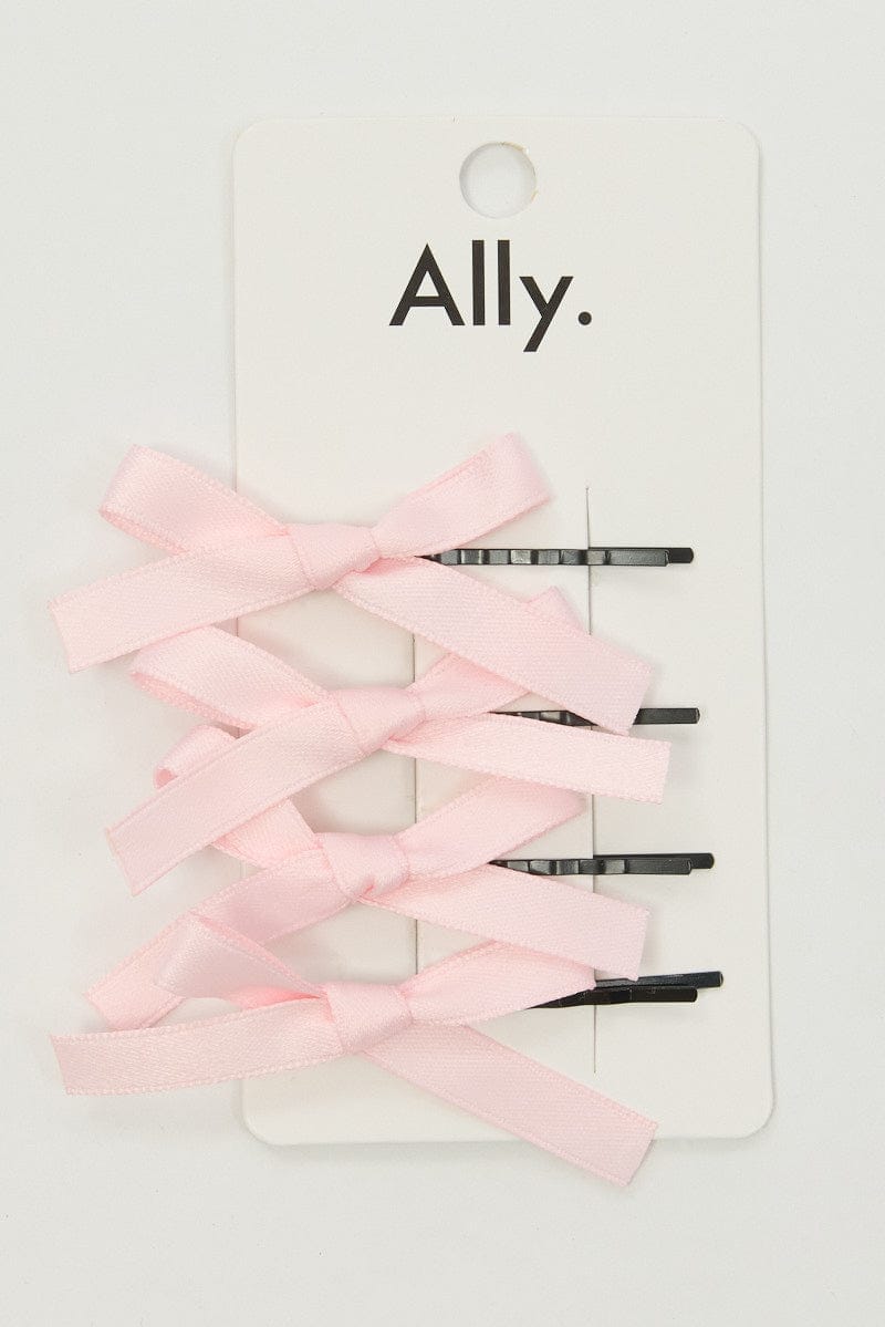 Pink 4 Pack Mini Satin Bow Bobby Pins - Àlainn Fashion