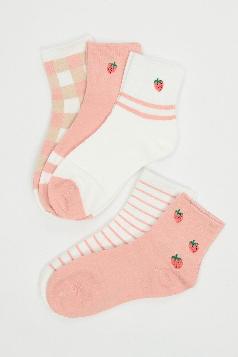 Pink 5 Pack Strawberry Socks - Àlainn Fashion