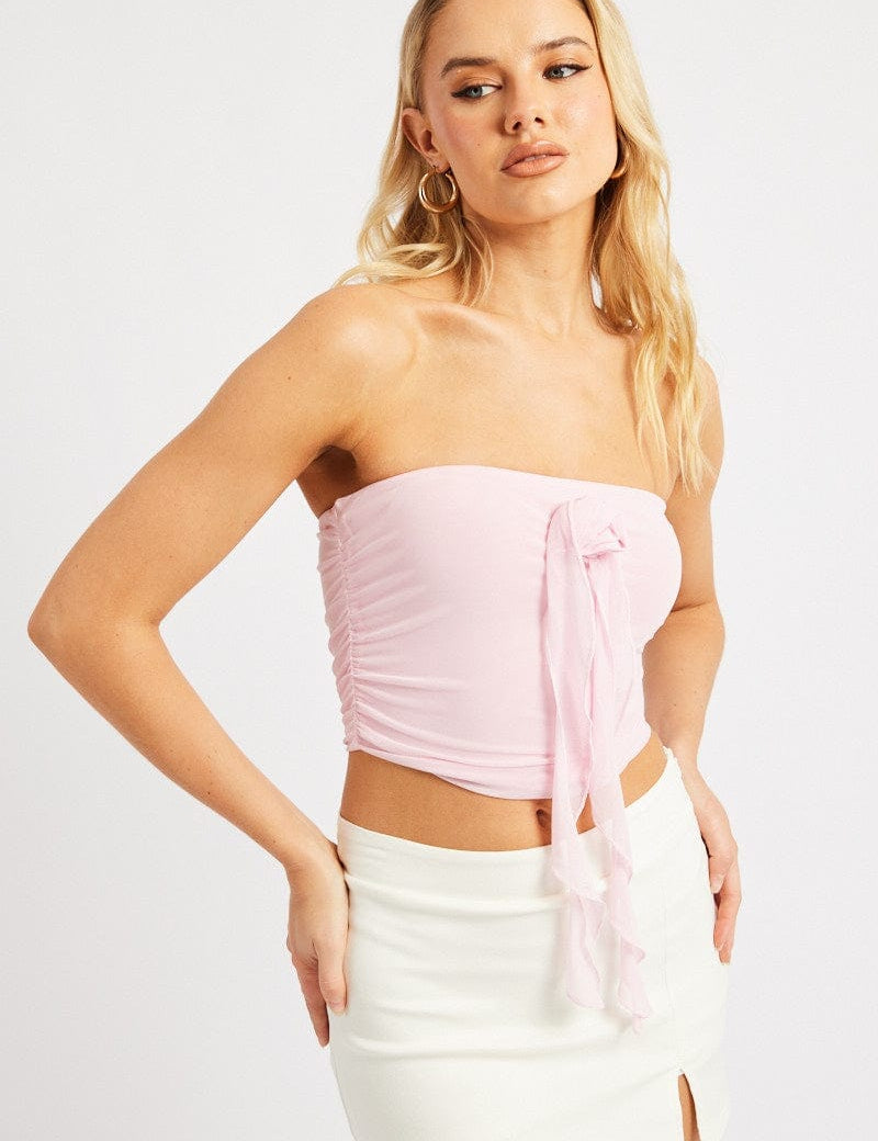 Pink Bandeau Top Mesh Rosette - Àlainn Fashion