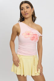 Pink Graphic Top Twist off Shoulder Supersoft - Àlainn Fashion