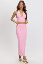 Pink Halter Neck Top Crop Textured - Àlainn Fashion