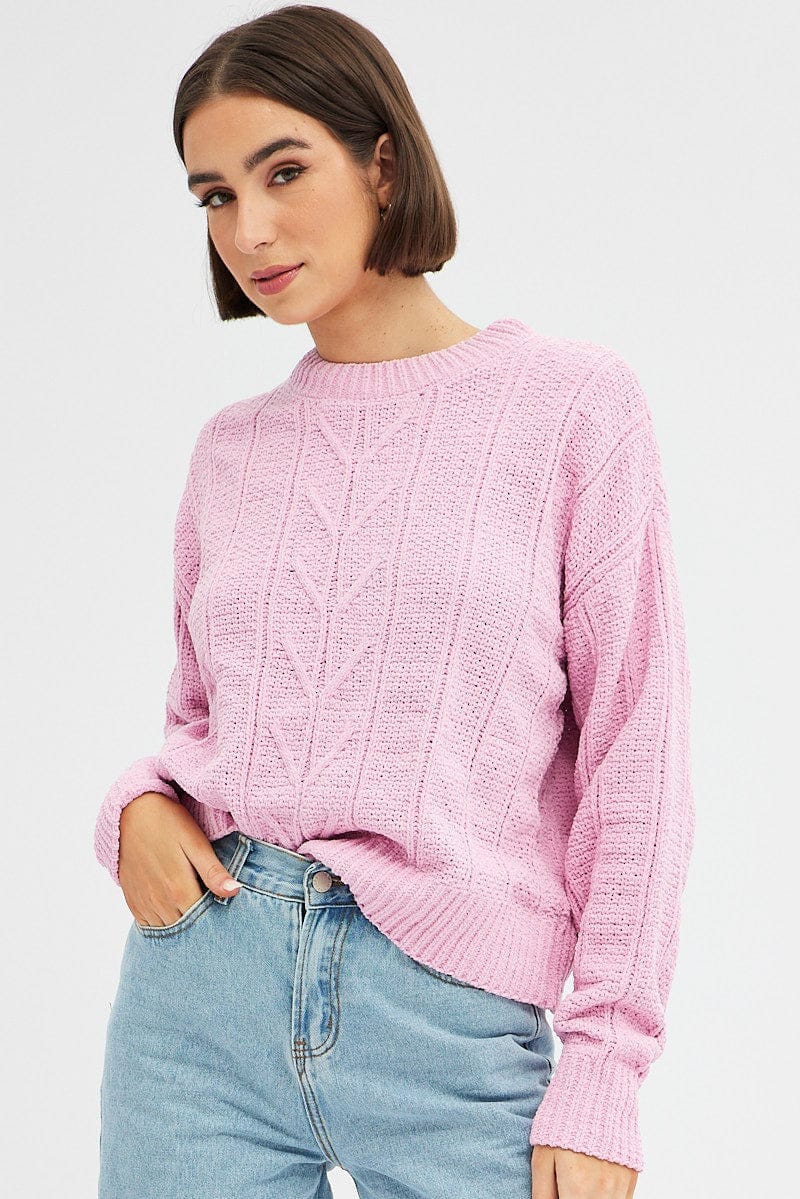 Pink Knit Top Long Sleeve Crop - Àlainn Fashion