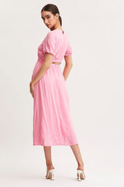 Pink Linen Blend Midi Dress - Àlainn Fashion