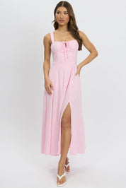 Pink Maxi Dress Corset Detailed - Àlainn Fashion