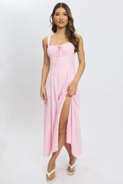 Pink Maxi Dress Corset Detailed - Àlainn Fashion