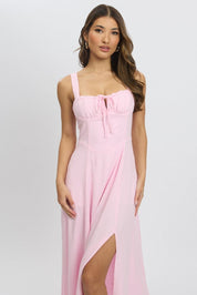 Pink Maxi Dress Corset Detailed - Àlainn Fashion