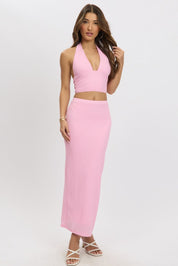 Pink Midi Skirt High Rise Textured Jersey - Àlainn Fashion