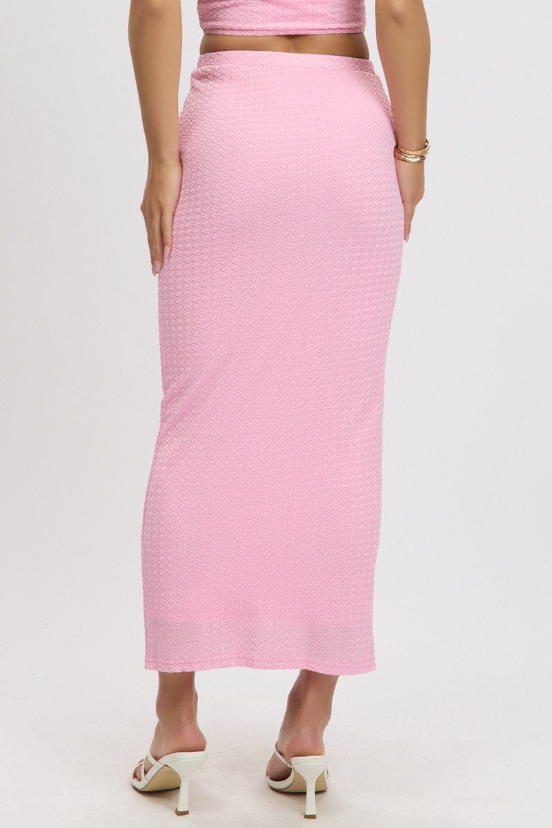 Pink Midi Skirt High Rise Textured Jersey - Àlainn Fashion