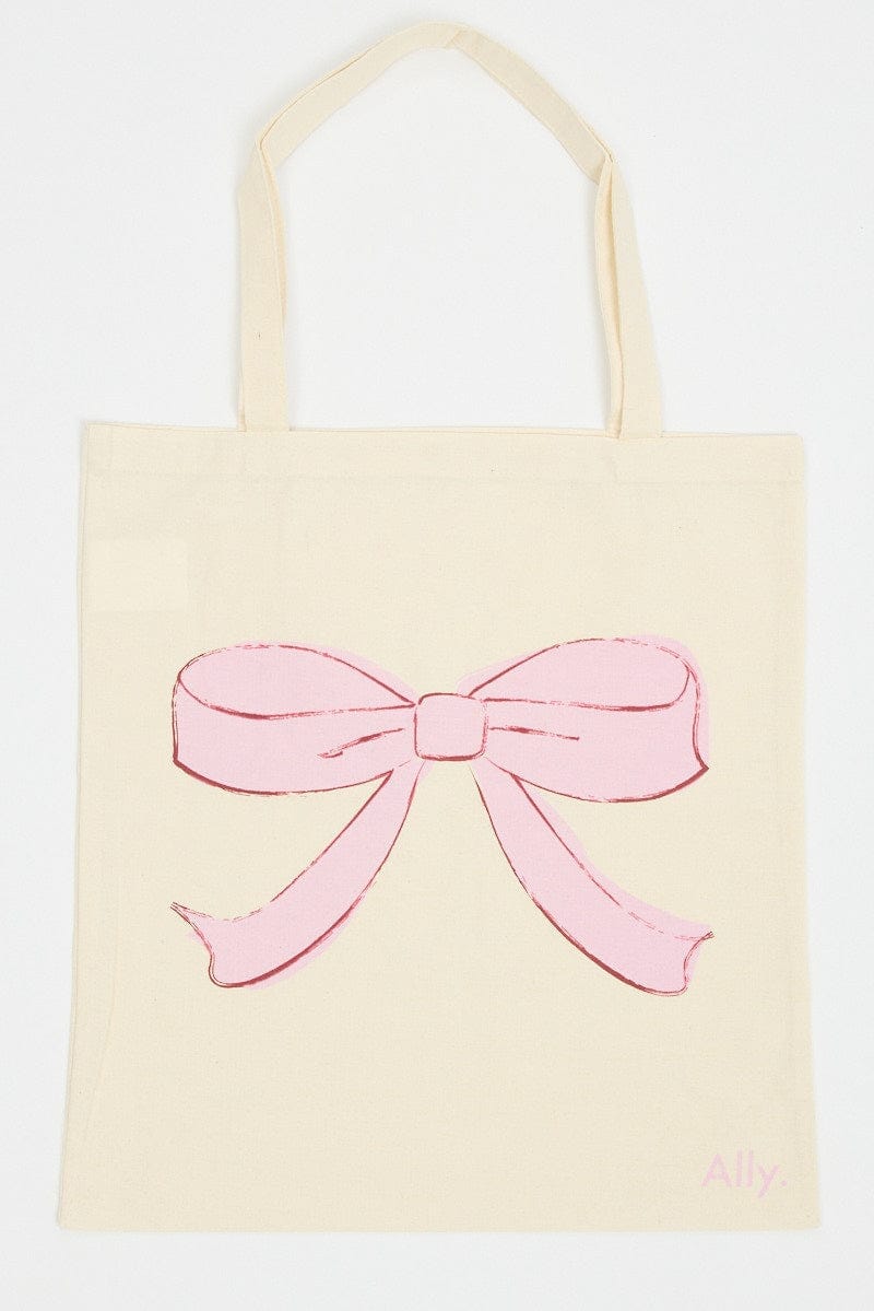 Pink Print Tote Bag Printed Bow Croquettecore - Àlainn Fashion