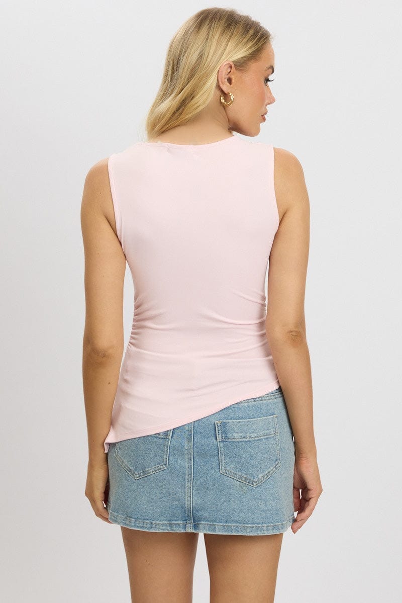 Pink Sleeveless Top Asymmetric Hem - Àlainn Fashion