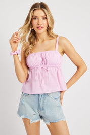 Pink Stripe Cami Top Sleeveless Gathered - Àlainn Fashion