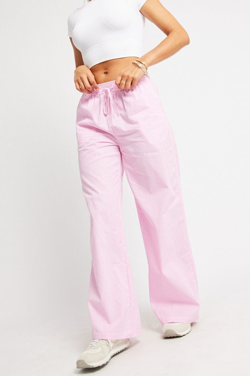 Pink Stripe Wide Leg Pants High Rise - Àlainn Fashion