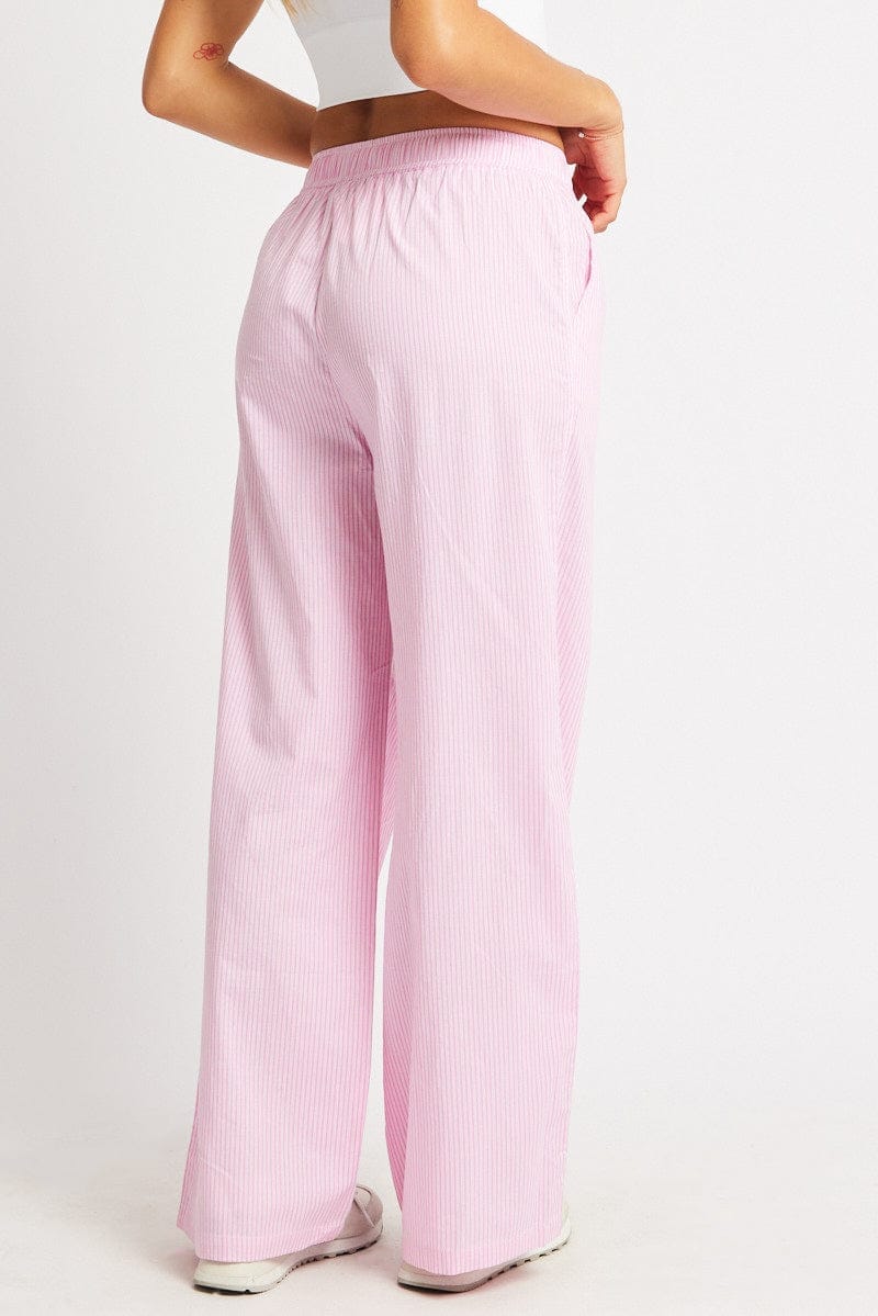 Pink Stripe Wide Leg Pants High Rise - Àlainn Fashion