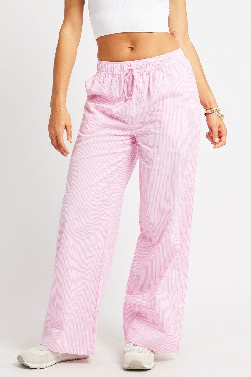 Pink Stripe Wide Leg Pants High Rise - Àlainn Fashion