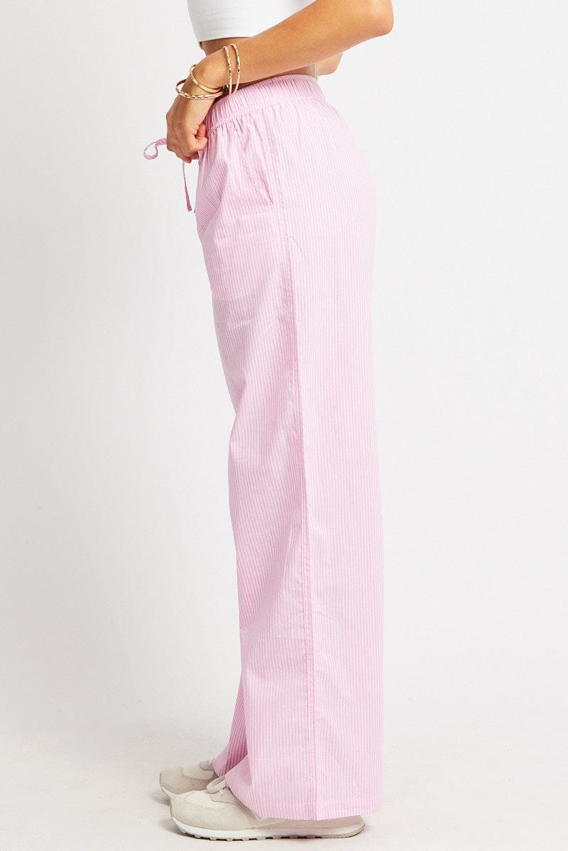 Pink Stripe Wide Leg Pants High Rise - Àlainn Fashion