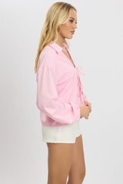 Pink Tie Up Front Top Long Sleeve - Àlainn Fashion