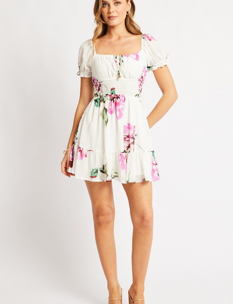 Purple Floral Fit And Flare Dress Mini - Àlainn Fashion