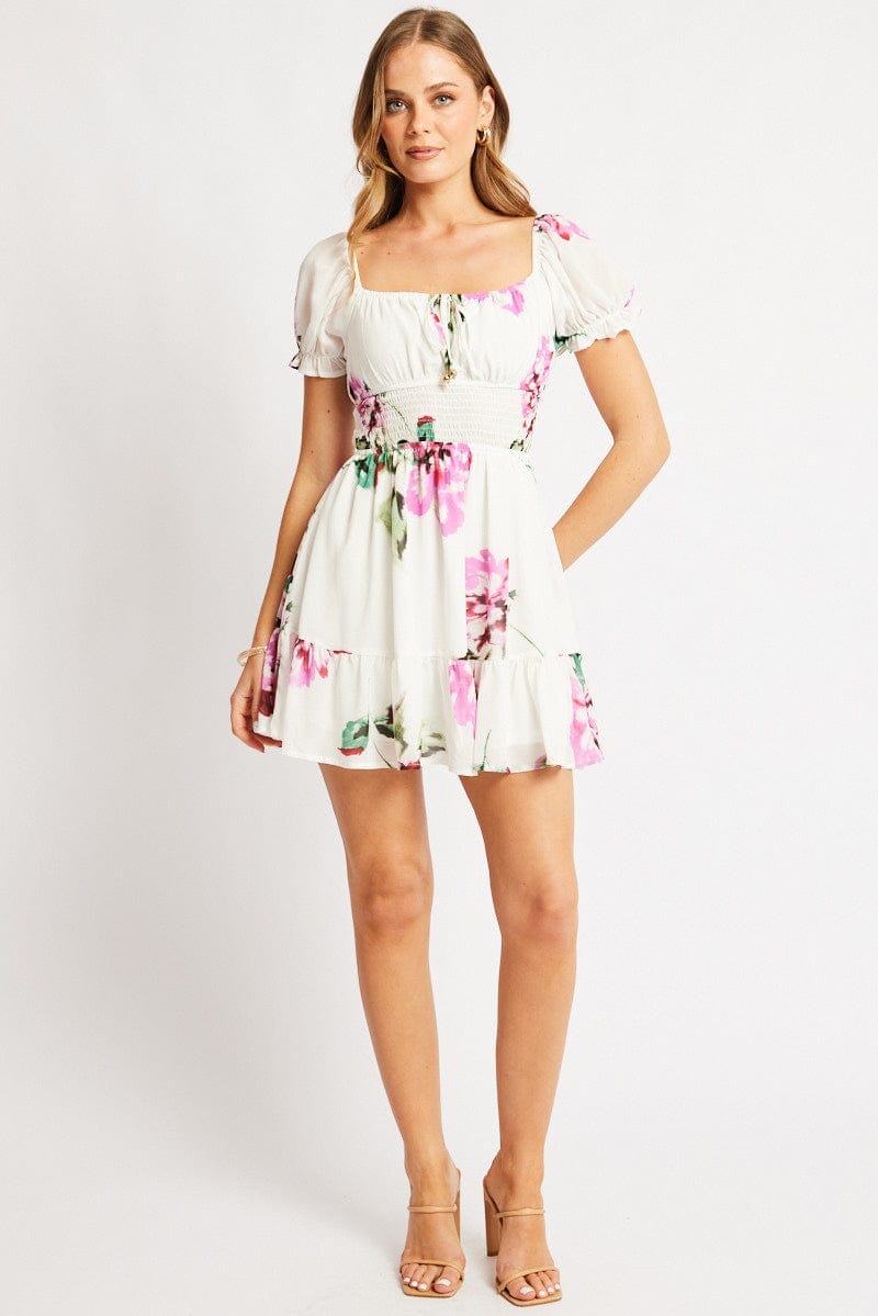 Purple Floral Fit And Flare Dress Mini - Àlainn Fashion