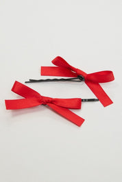 Red 4 Pack Mini Satin Bow Bobby Pins - Àlainn Fashion