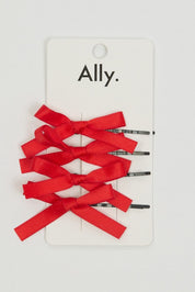 Red 4 Pack Mini Satin Bow Bobby Pins - Àlainn Fashion