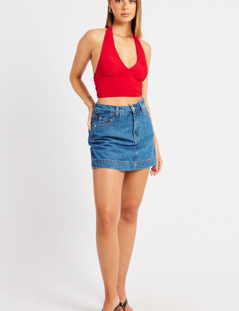 Red Halter Neck Top Tie Back Mesh - Àlainn Fashion