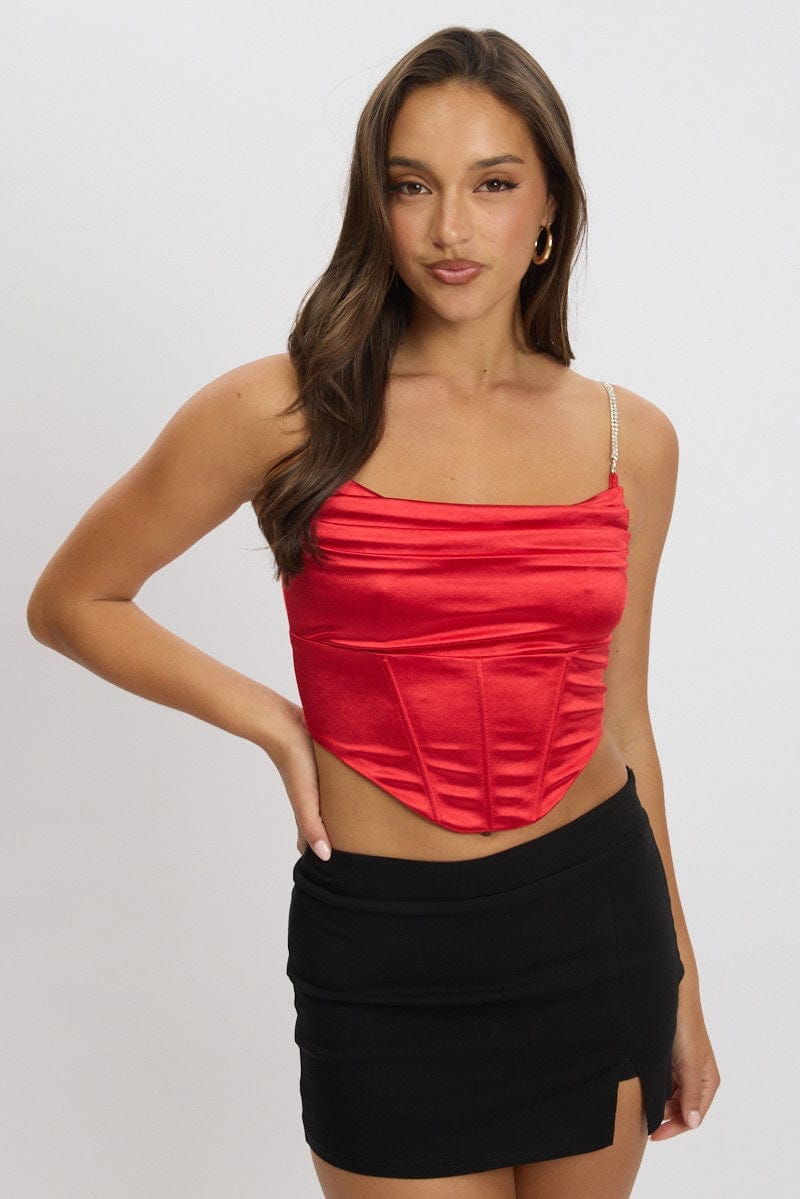 Red Satin Cowl Cami Top - Àlainn Fashion