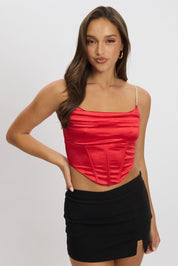 Red Satin Cowl Cami Top - Àlainn Fashion