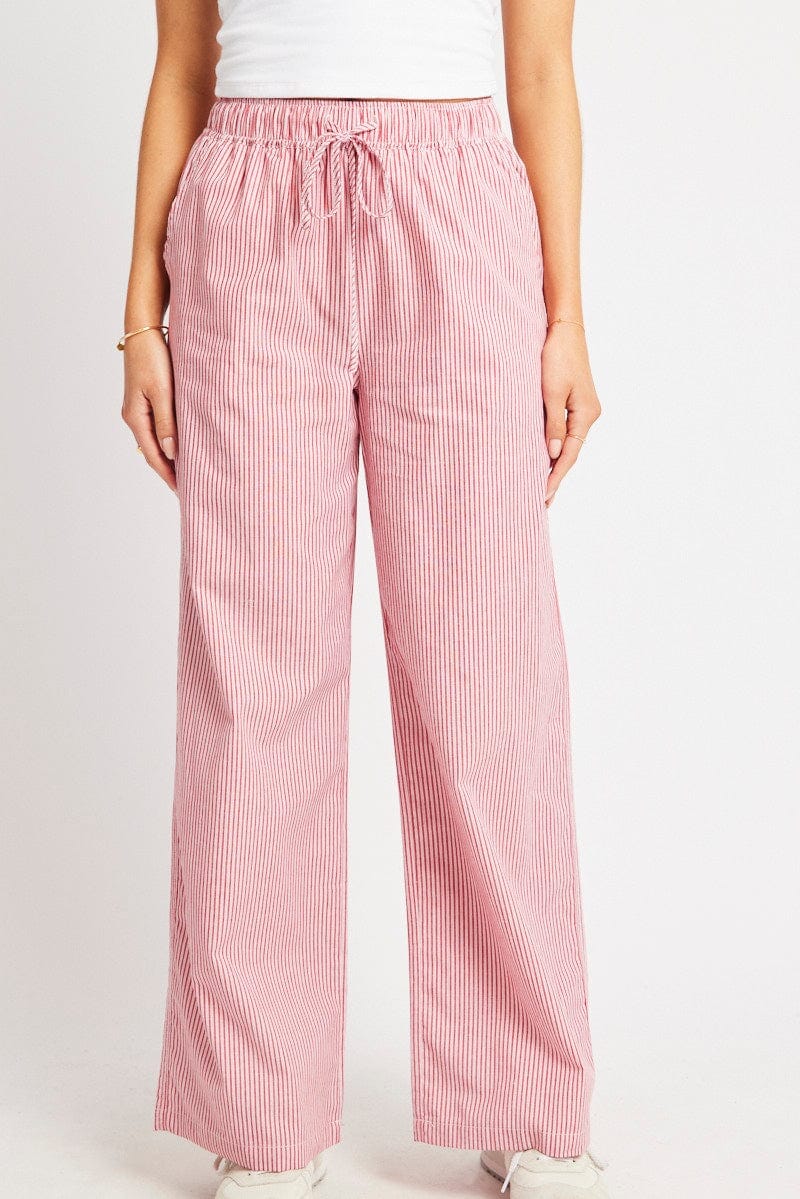 Red Stripe Wide Leg Pants High Rise - Àlainn Fashion