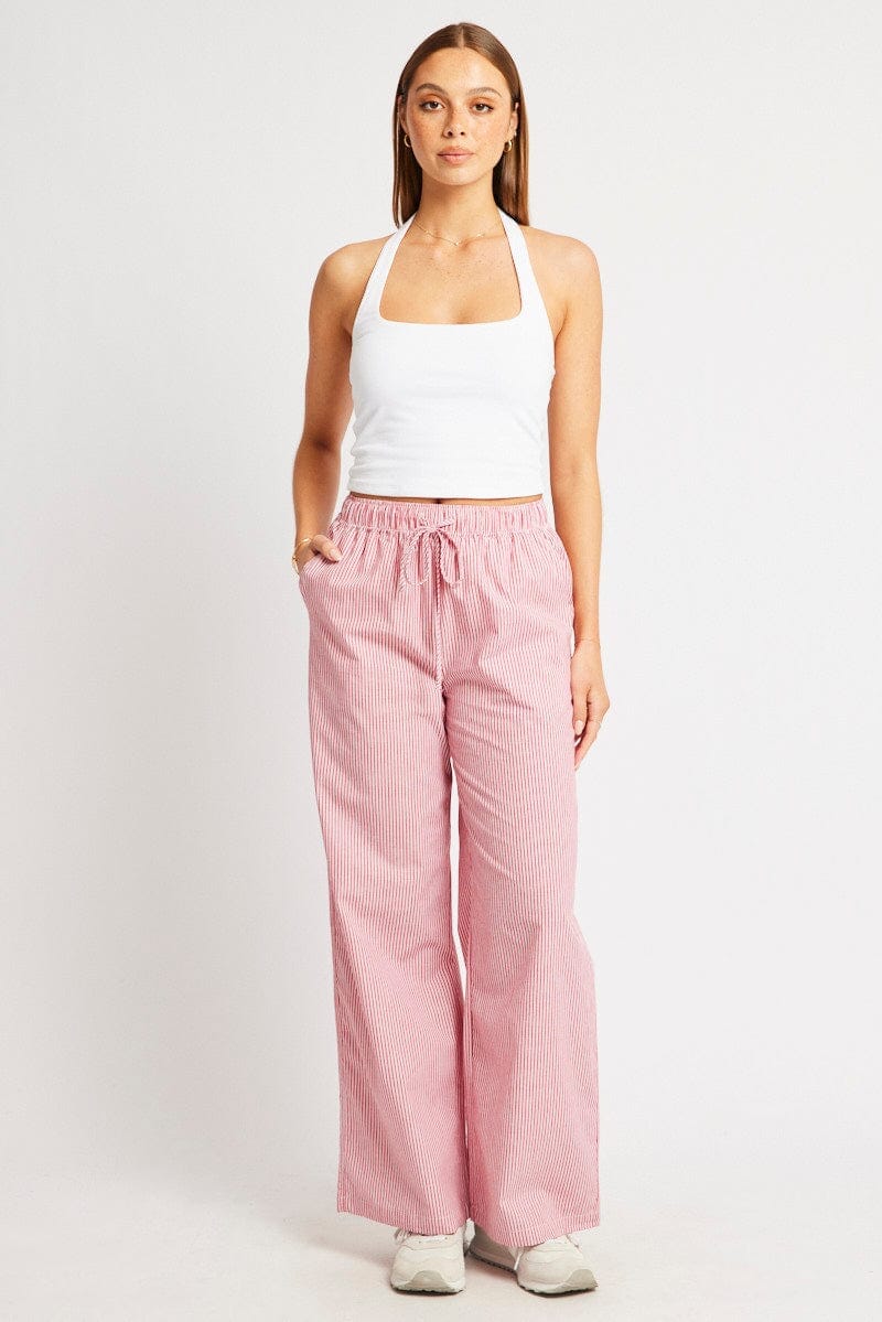 Red Stripe Wide Leg Pants High Rise - Àlainn Fashion