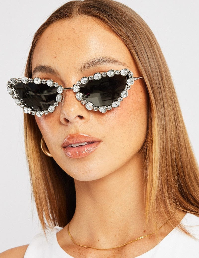 Silver Cat Eye Rhinestone Sunglasses - Àlainn Fashion