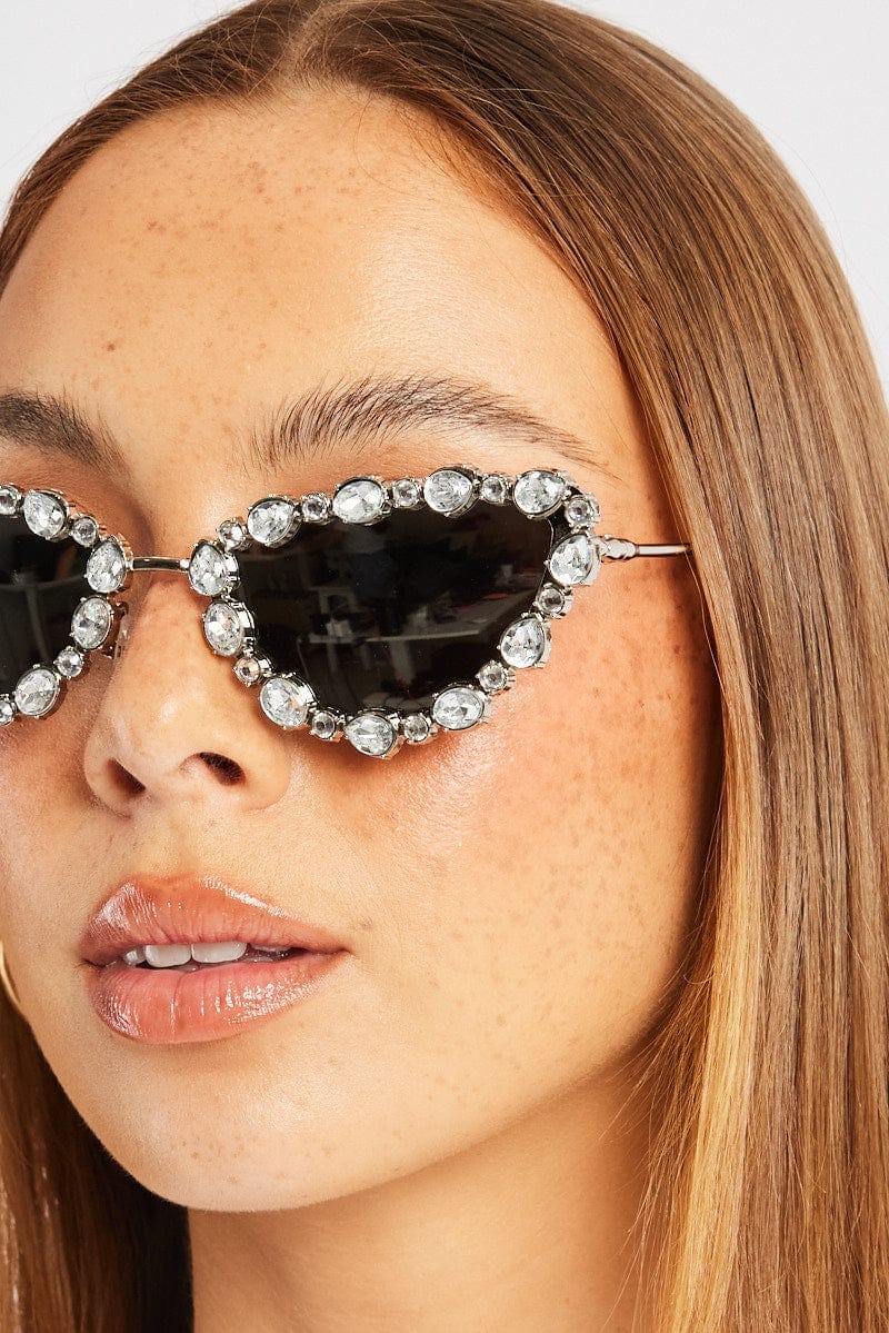 Silver Cat Eye Rhinestone Sunglasses - Àlainn Fashion