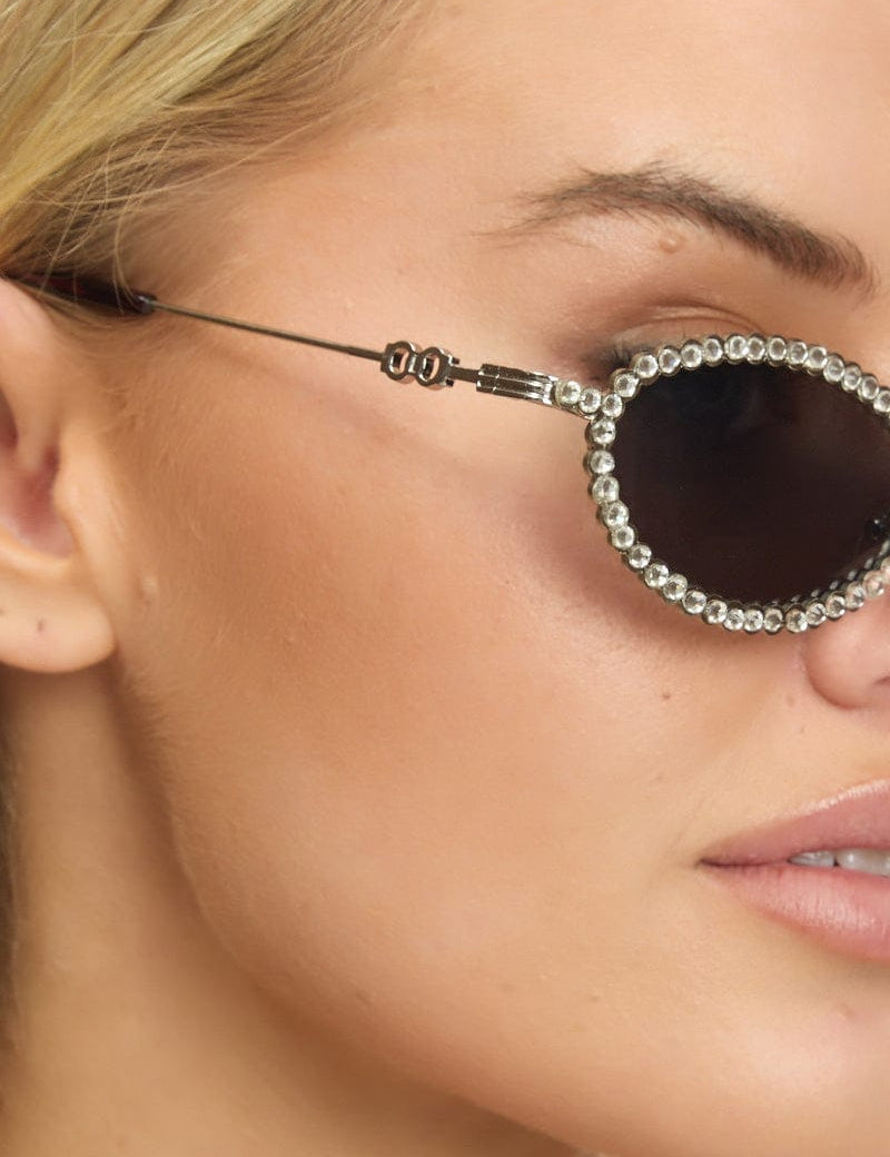 Silver Oval Rhinestone Sunglasses - Àlainn Fashion