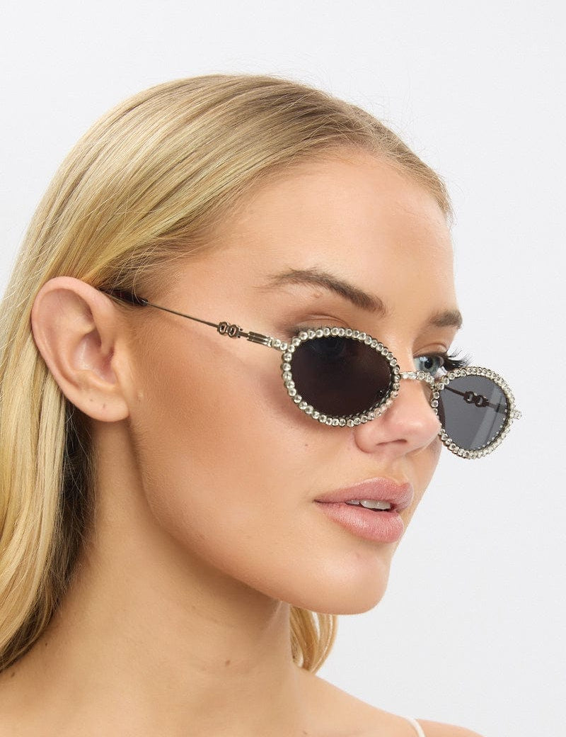 Silver Oval Rhinestone Sunglasses - Àlainn Fashion