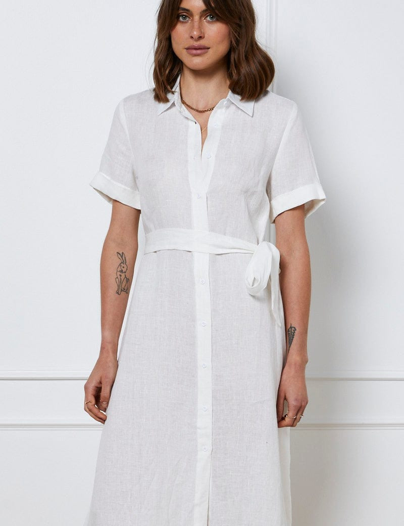 White A Line Dress Short Sleeve Maxi - Àlainn Fashion