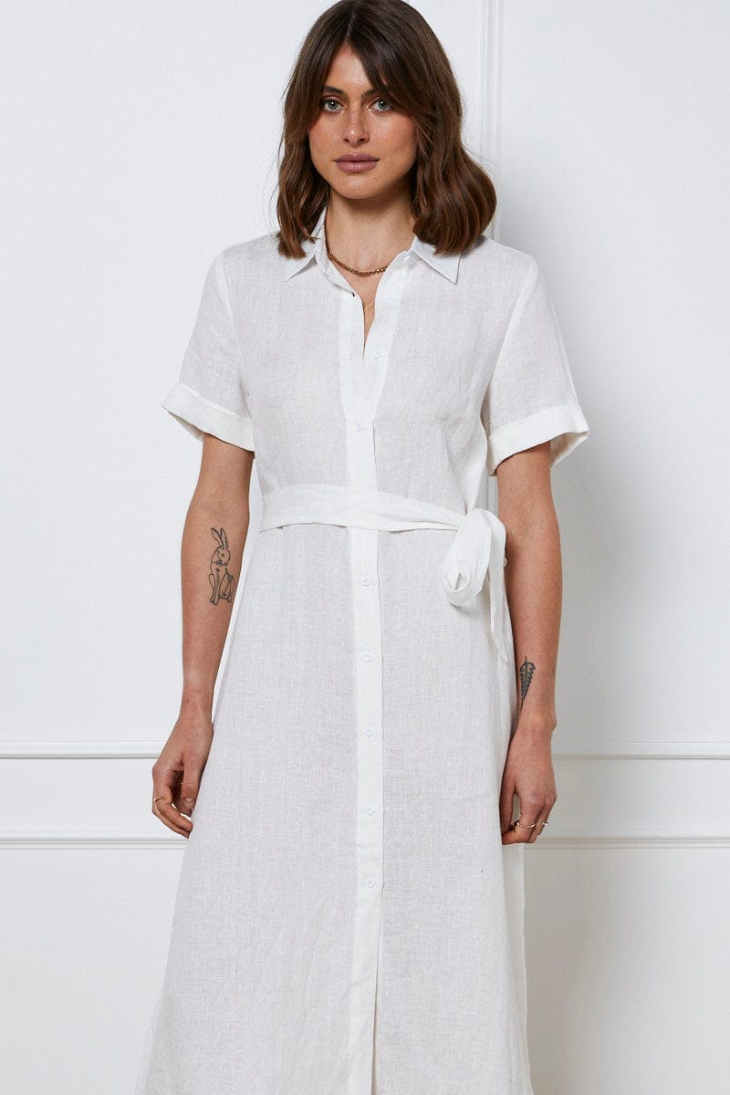 White A Line Dress Short Sleeve Maxi - Àlainn Fashion