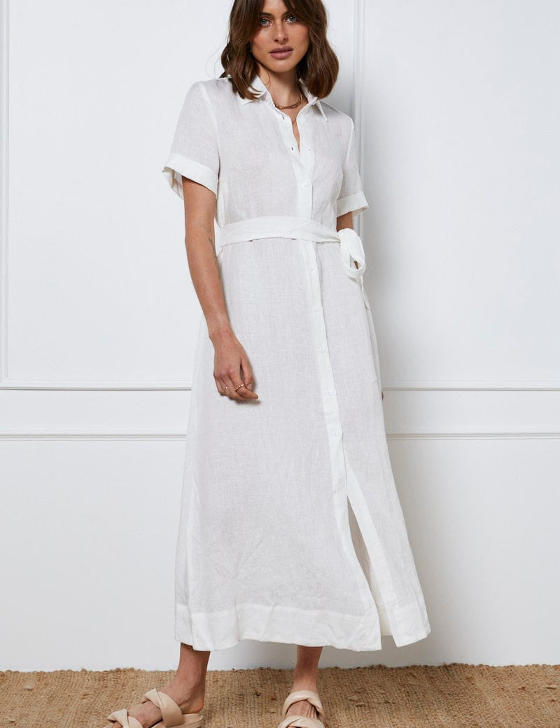 White A Line Dress Short Sleeve Maxi - Àlainn Fashion